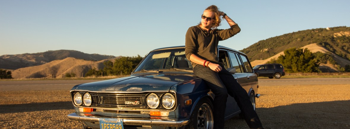 Blue Datsun 510 wagon in California.